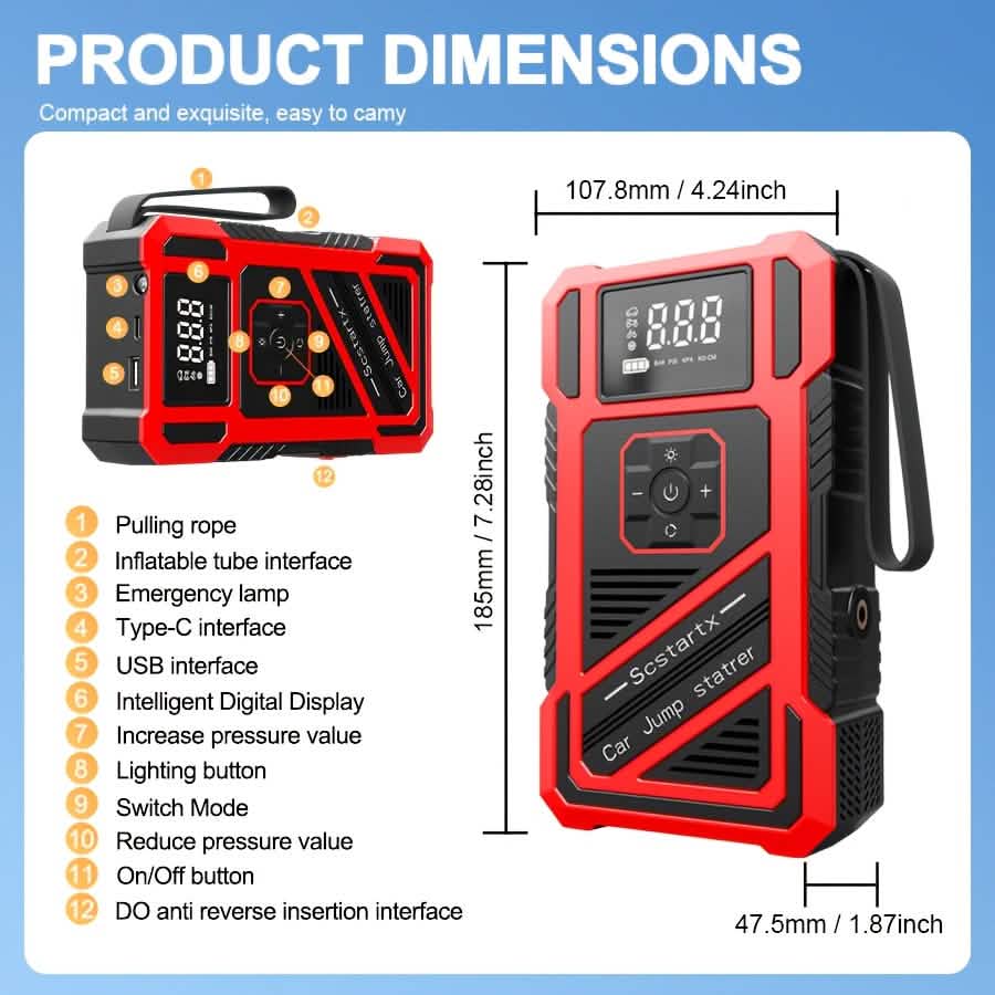 3000A Car Jump Starter & Tire Inflator