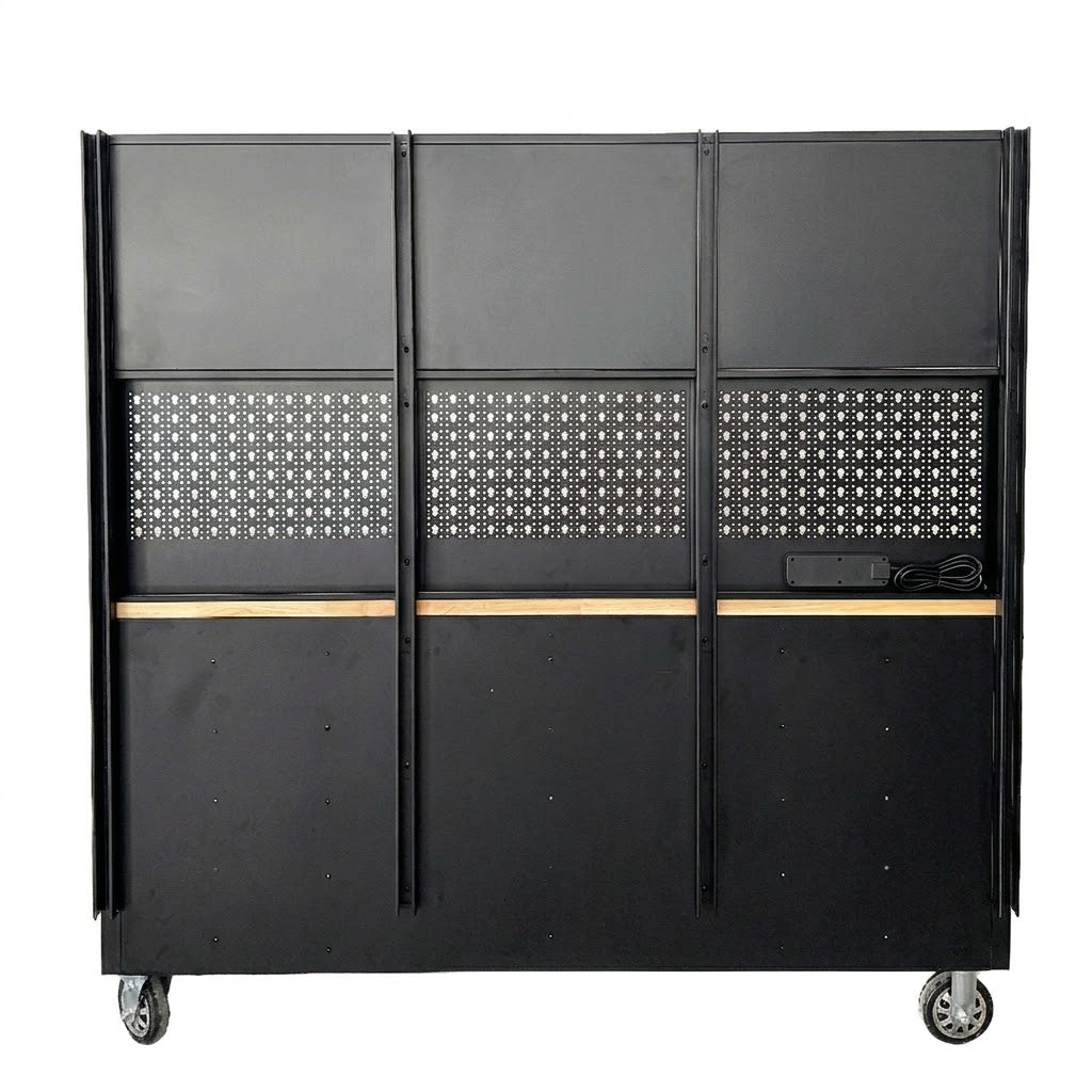 72 inch Rolling Tool Chest with Power Strip, Workbench, Upper Cabinets & Pegboard